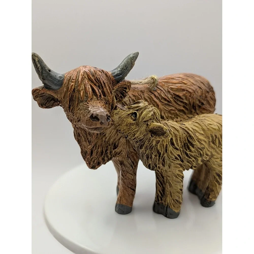 Scottish Highland Cattle‎ Cow Brown Christmas Tree Ornaments Lot Of 2
